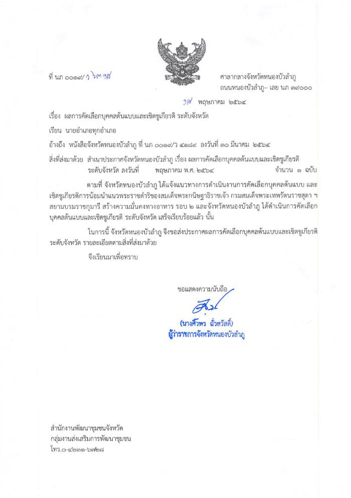 รางวัลรองชนะเลิศอันดับ 1 การคัดเลือกบุคคลต้นแบบและเชิดชูเกียรติ ระดับจังหวัด